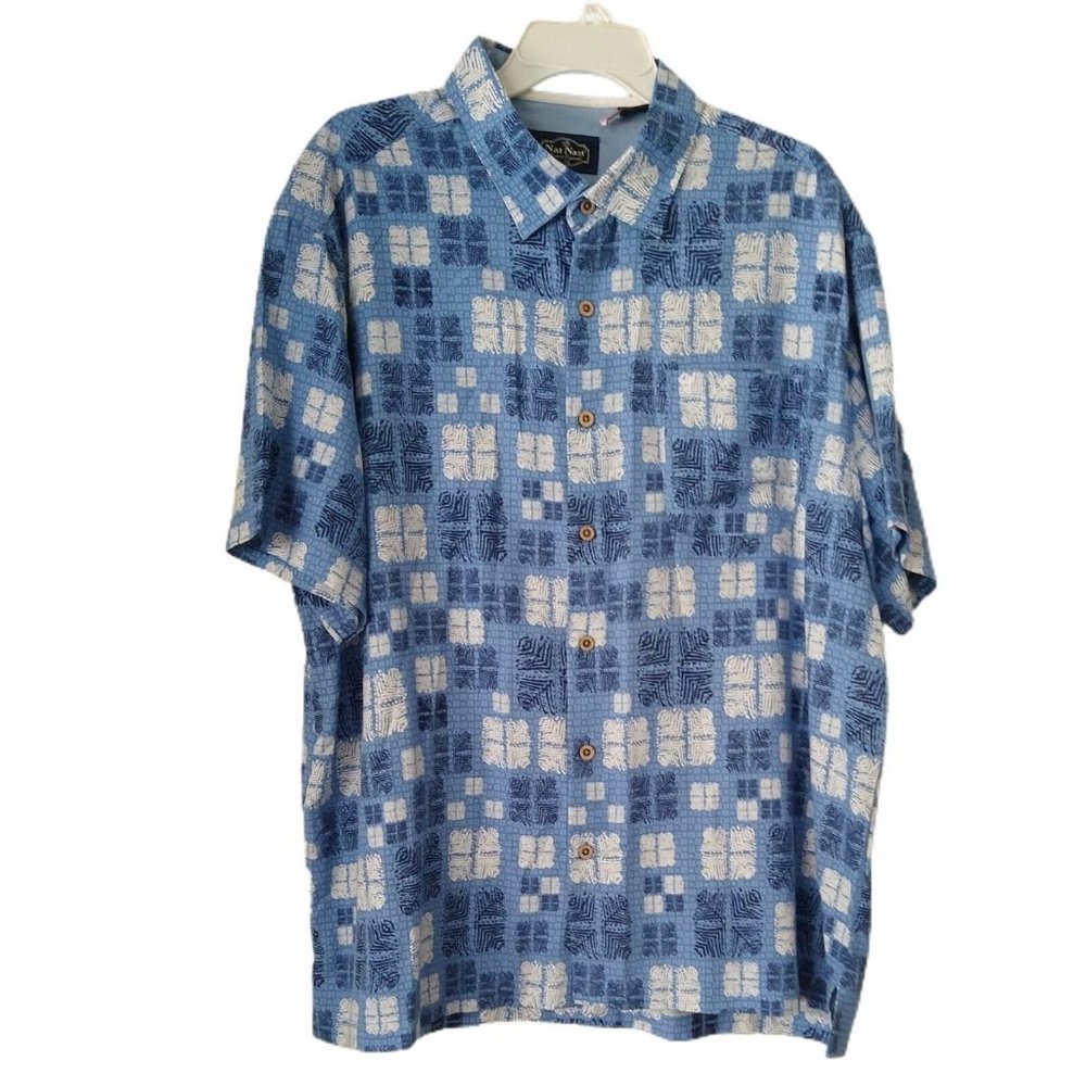 Nat Nast Button Up Shirt Mens XL Blue Luxury Originals Silk Blend Casual